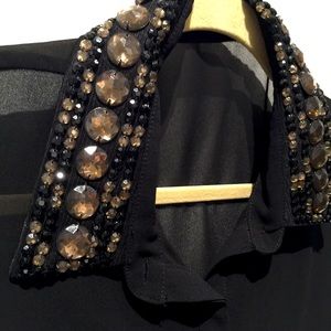 San Joy black embellished top Medium